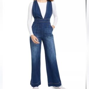 Wide leg/flare denim jumpsuit